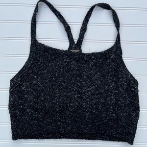 Free People Knit Sweater Crop Top Adjustable Button Strap Black Gray M